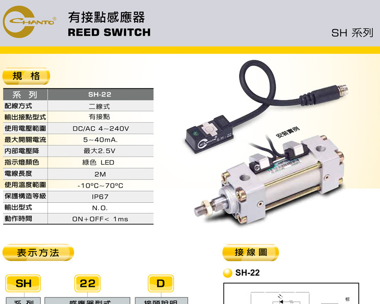 【感应器SH-22-2M 磁性感应行程开关感应传感器 CHANTO/台湾长拓】价格,厂家,图片,电工开关,昆山卓拓自动化控制设备-